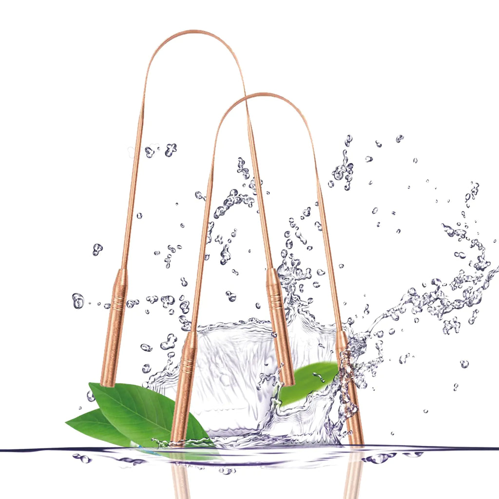 Copper Tongue Scraper (2 Pack) Tongue Cleaner for Reduce Bad Breath Tongue Scrapers for Adults & Kids 100% Copper Metal Tongue Scrubber Set for Oral Care & Easy to Use (short-handle)